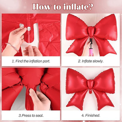 Red Bow Balloons 38 Inch, Giant Red Bowknot Foil Mylar Coquette Party - Image 5
