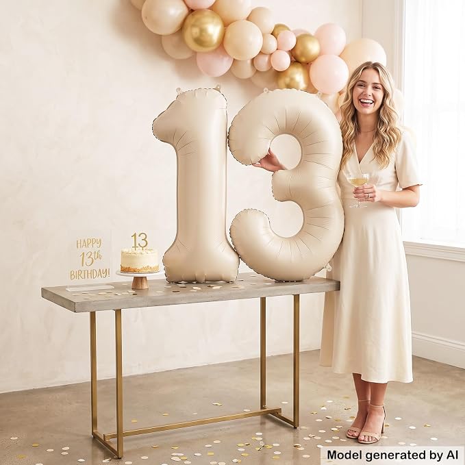 40" Beige Foil Number 13 Balloon - Image 3