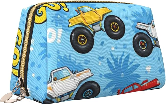 Monster truck cars blue Leather Makeup Bag Cosmetic Pouch Portable Travel - Image 2