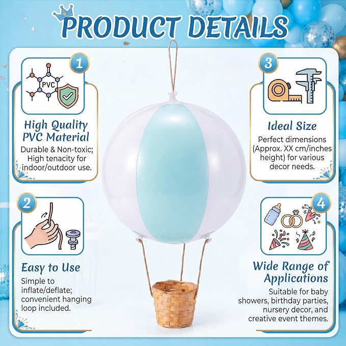 12 Sets Hanging Hot Air Balloon Decoration from Ceiling 12 Inch PVC Lanterns - Image 4