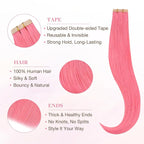 GOO GOO Tape in Hair Extensions Human Hair, Light Pink, 10inch 20g 10pcs, Colored Tape ins Human Hair Extensions, Silky&Soft Invisible Tape Ins, Hair Highlighted for Party