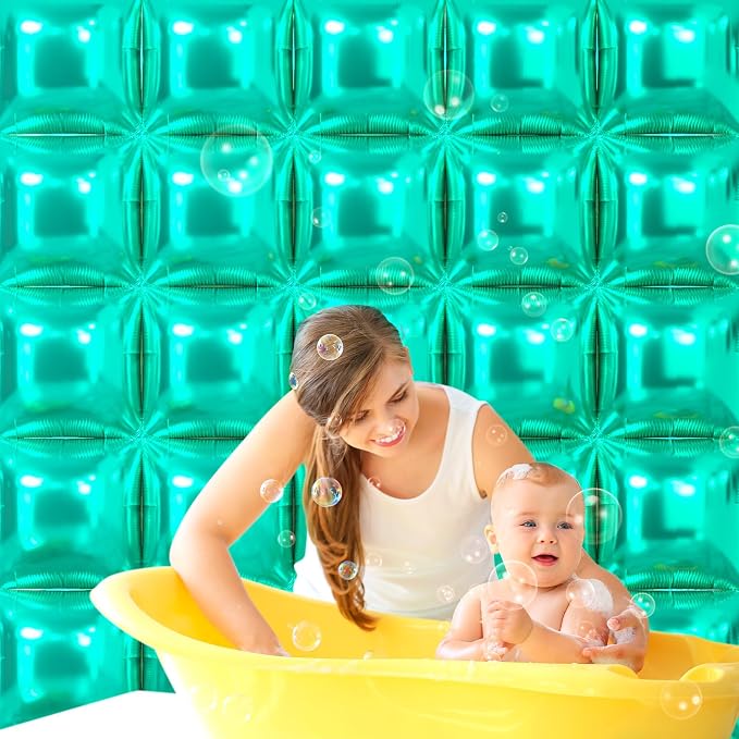 NISOCY 25PCS Teal Blue Square Foil Balloons Wall Backdrop | Double Sided - Image 5