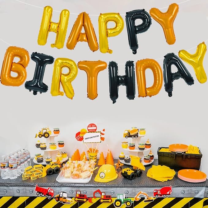 TONIFUL 16 Inch Black Orange Gold Happy Birthday Balloons Banner Decoration | - Image 5