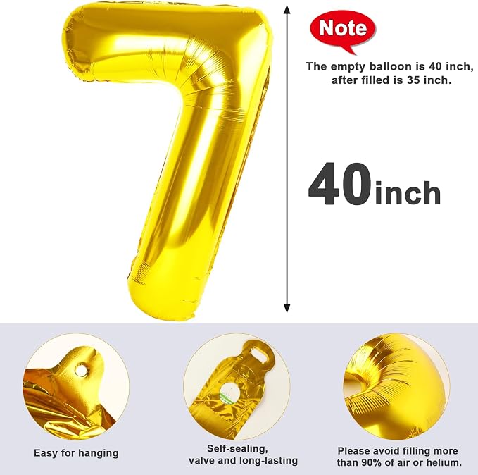 7 Balloon Numbers Party Decorations, 40In Gold Balloons - Image 5