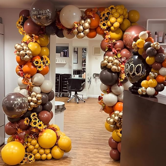 Fall Sunflower Balloon Arch 152pcs Brown Mustard Yellow Sand White Balloons - Image 6