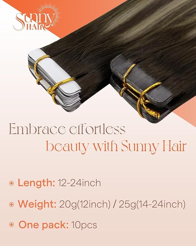Sunny Tape in Hair Extensions Human Hair Dark Brown Balayage Blonde Hair Extensions Real Human Hair Tape ins 14 Inch Tape in Extensions 20Pcs 50g