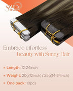 Sunny Tape in Hair Extensions Human Hair Dark Brown Balayage Blonde Hair Extensions Real Human Hair Tape ins 20 Inch Tape in Extensions 20Pcs 50g