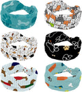 6 Pcs Stretchy Headbands for Women, Absorbed Sport Headband Soft Twist Knotted Headbands for Daily Life Yoga Workout, Dogs Collection Multi Animal