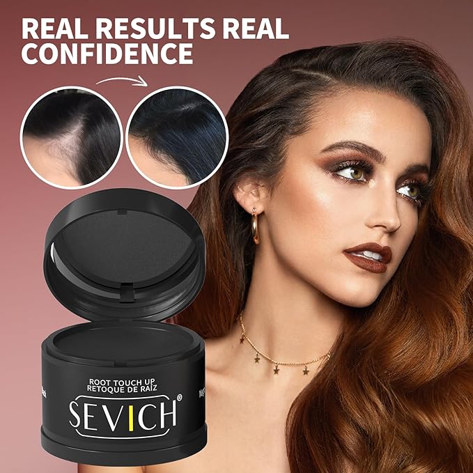 Sevich Hairline Powder - Root Touch Up Instantly Hair Color for Thinning Gray Coverage - Bald Spot Concealing Hair Powder for Women & Men - 48Hour Waterproof & Sweatproof - Black