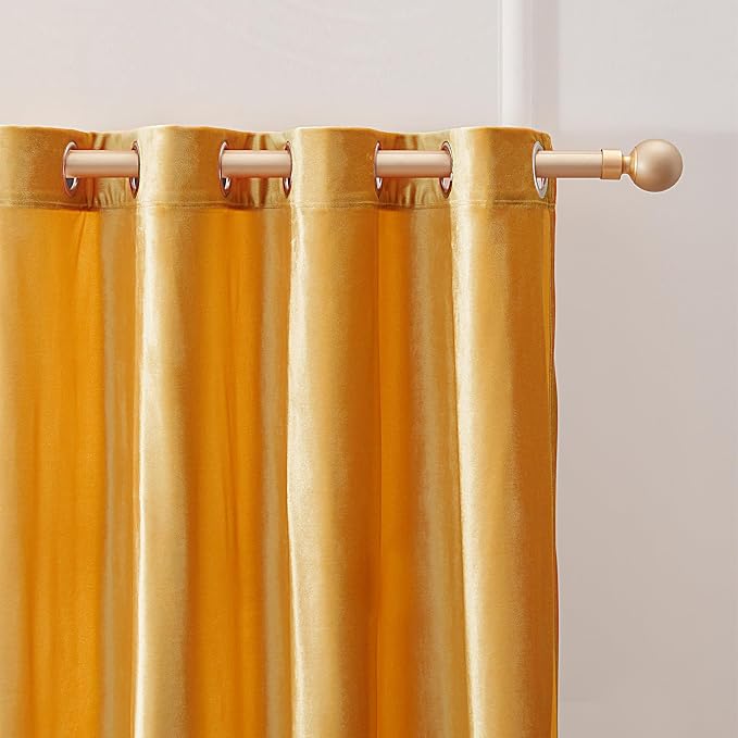 Velvet Mustard Yellow Blackout Curtains 120 inch Long - Image 2