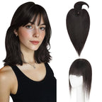 Hairro Mono Hair Toppers with Bangs, 3.4" x 3.4" Mono Base 100% Real Human Hairpieces for Women, 150% Density Clips In Topper for Greyish Thinning Hair, 6 Inch Natural Black