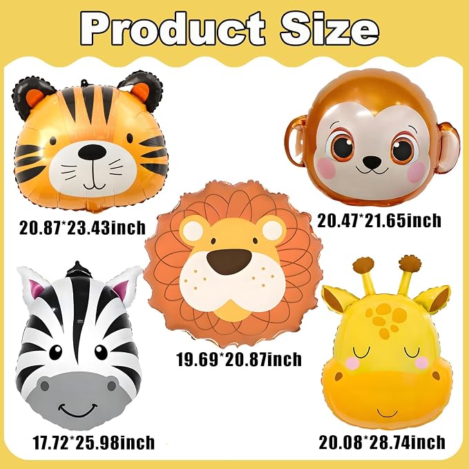 5pcs Jungle Animal Balloons Safari balloons Lion Tiger Giraffe Zebra Monkey - Image 2