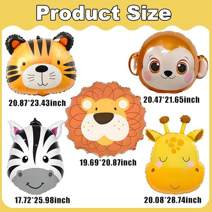 5pcs Jungle Animal Balloons Safari balloons Lion Tiger Giraffe Zebra Monkey - Image 2