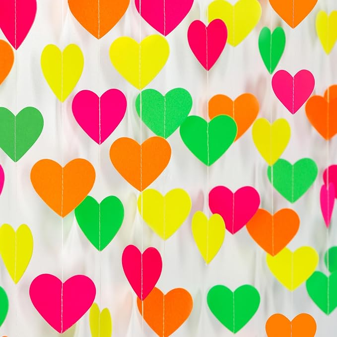 UV Neon Party Decorations Valentines-Day Heart-Garland - 52ft Glow in The Dark - Image 7