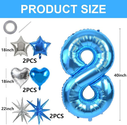 TONIFUL 8th Birthday Balloons Kit 40 Inch Blue Large Number 8 Foil Balloon | - Image 2