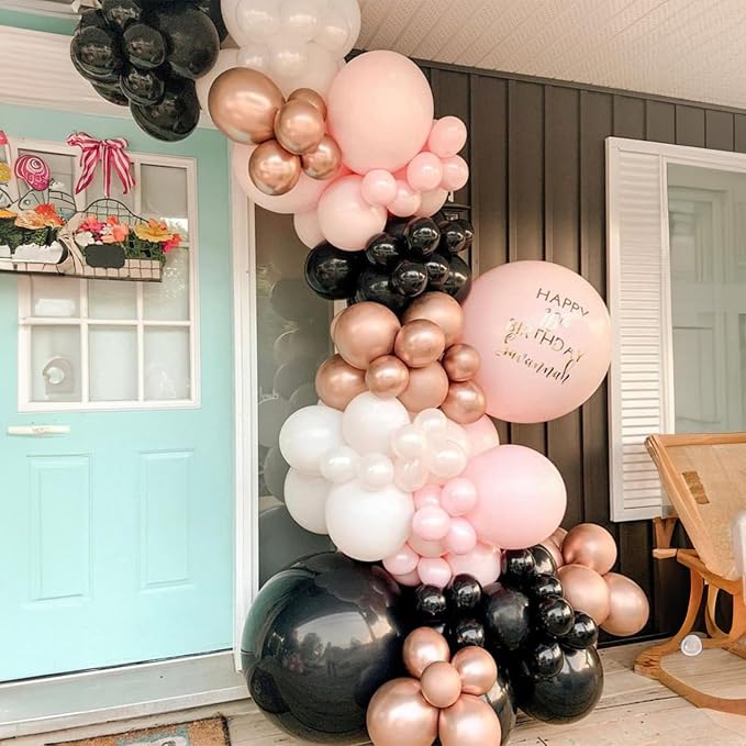 60 PCS Black and Pink Balloons, Retro Dusty Pink Ivory Sand White Black Latex - Image 3