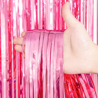 Voircoloria Pink Foil Fringe Backdrop Curtains, 2 Pack | Tinsel Streamers - Image 2