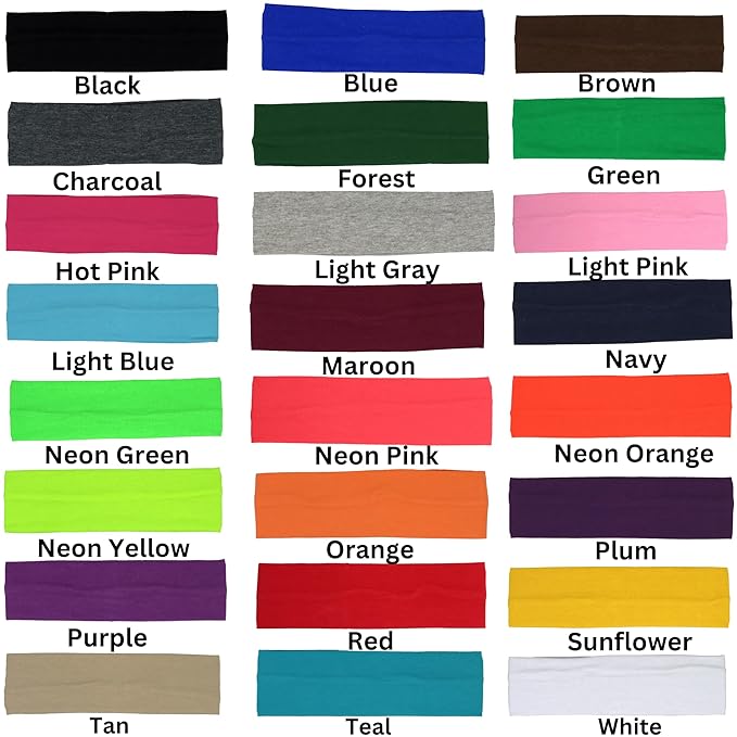 Kenz Laurenz Soft and Stretchy Elastic Cotton Headbands, Pack of 12, Neon Orange