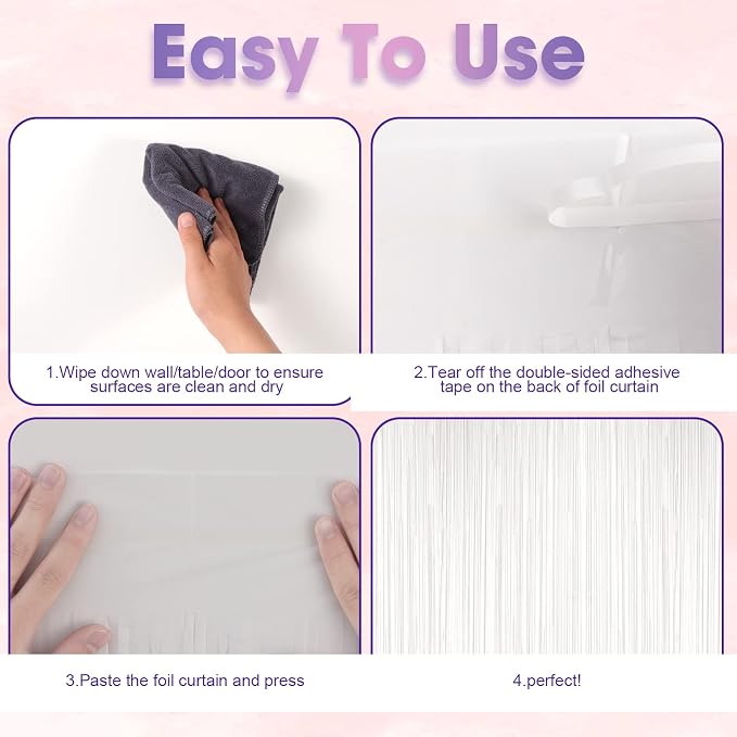 Voircoloria Pastel White Foil Fringe Backdrop Curtains, 3 Pack | Tinsel - Image 4