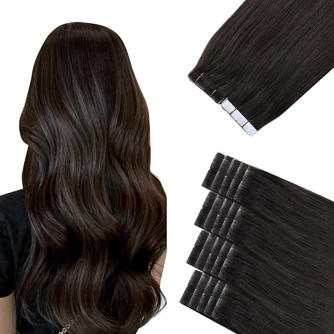 Sindra Invisi Edge Tape in Hair Extensions Human Hair, Dark Brown 22inch 60g 20pcs Injected Tape-ins Seamless Invisible Extensions