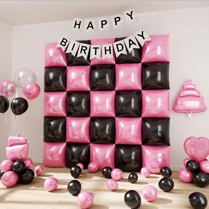Pink Black Balloons Wall Tunnel Backdrop Double Sided Hot Pink and Black - Image 7