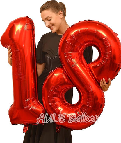 AULE 40 Inch Red 18 Balloon Number Foil 0-9 Birthday Big Numbers | Birthday - Image 3