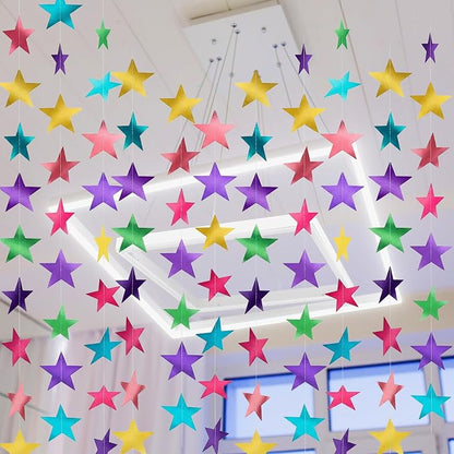 Spakon 65 Feet Glitter Star Paper Garland Banner Hanging Decoration Star - Image 7