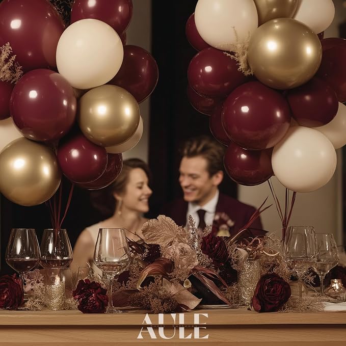 AULE 155Pcs Burgundy Balloon Arch Kit Gold Sand White Balloons | Maroon Balloon - Image 4