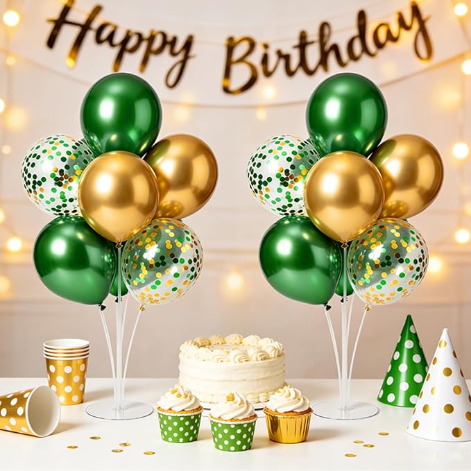 6 Set Sage Green and Gold Balloon Centerpieces by Unknown