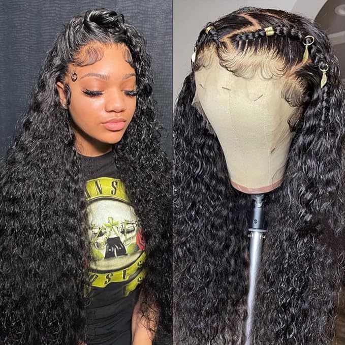 Deep Wave Lace Front Wigs Human Hair 180% Density Curly Lace Front Wig Human Hair Wet and Wavy Wig 13x4 HD Lace Frontal Wigs 20 Inch Glueless Curly Wigs for Black Women Pre Plucked