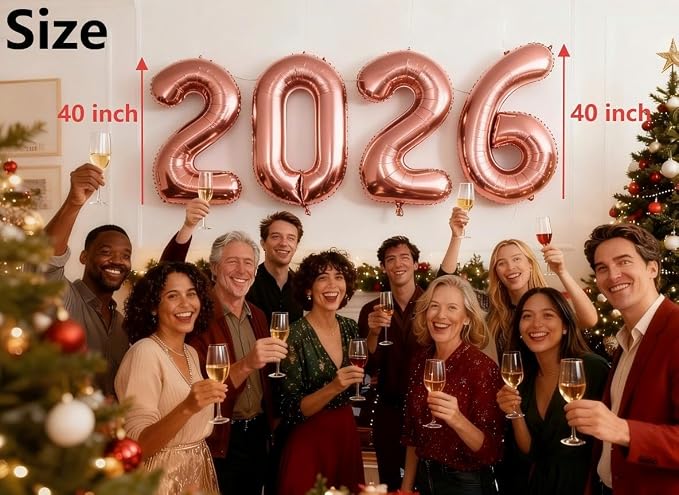2026 Rose Gold Numbers Balloon 40 Inch, Happy New Years 2026 Balloons - Image 2