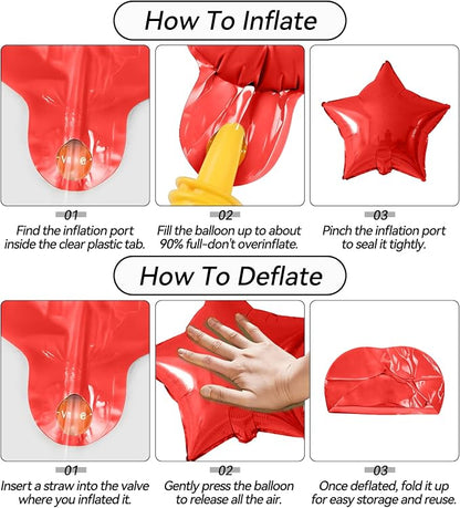 Red Black Silver Star Foil Balloons, 18 Inch Red and Black Stars Balloons - Image 9
