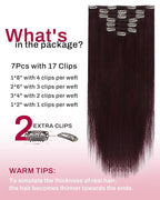 Moresoo Burgundy Clip in Hair Extensions Dark Red Hair Extensions Clip ins Straight for Women Double Weft Wine Red Remy Human Hair 16 inch 120g/7pcs