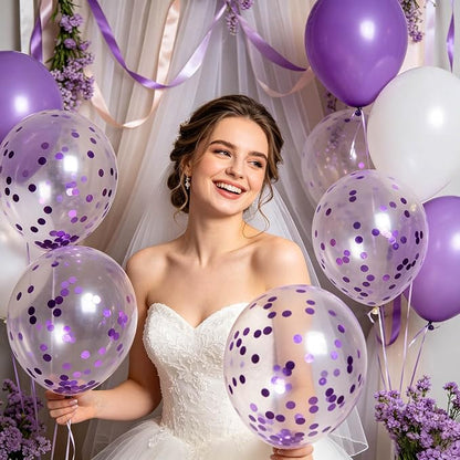 100pcs Purple Confetti Balloons 12 Inch Clear Latex Balloon - Image 5