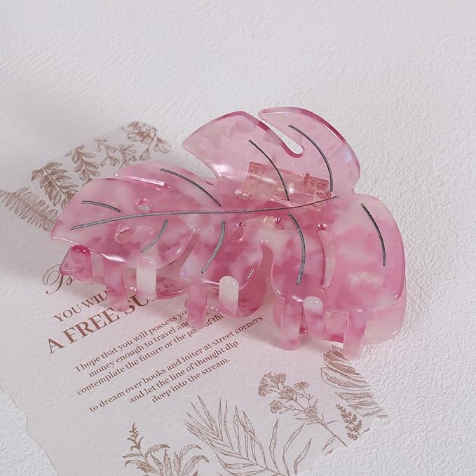 Pink Leaf Hair Claw Clip 3.5 Inch Strong Grip Hair Clip French Design Women Girls Hair Styling Accessories for Thick Thin Hair