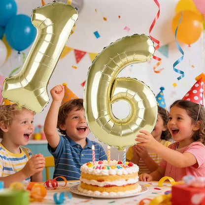 40 Inch Number 16 Balloons for 16th Birthday Party Decorations, 0-100 Champagne - Image 2