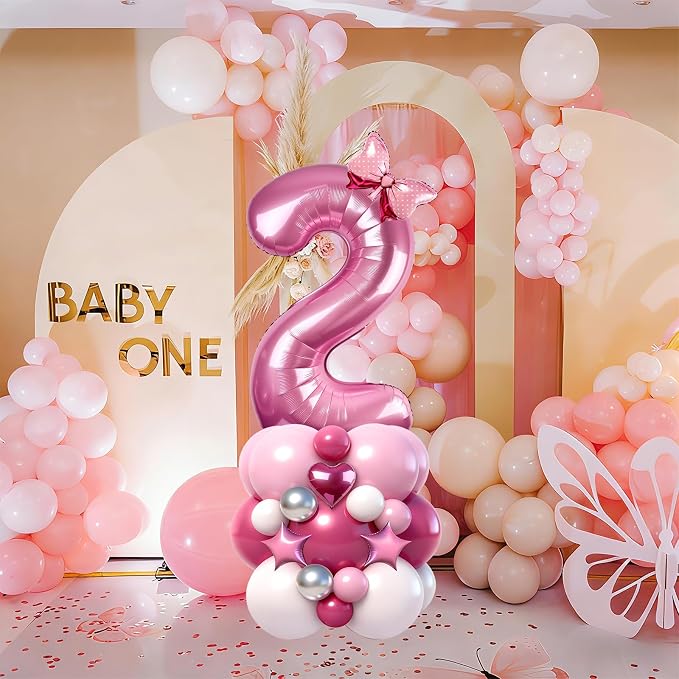 40 Inch Pink Number 2 Balloon Tower Set, Pastel Number Two Foil Balloon - Image 6
