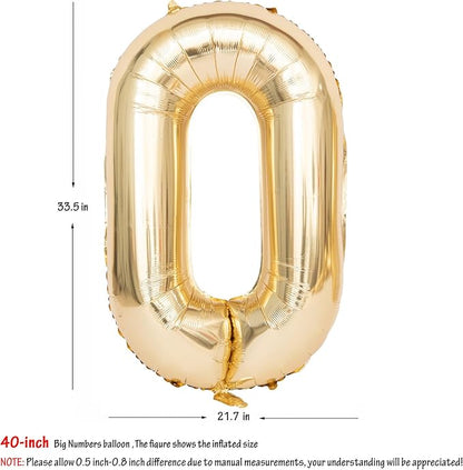 40 Inch Light Gold 0 Number Balloons Large Champagne Gold Number | White Gold - Image 2