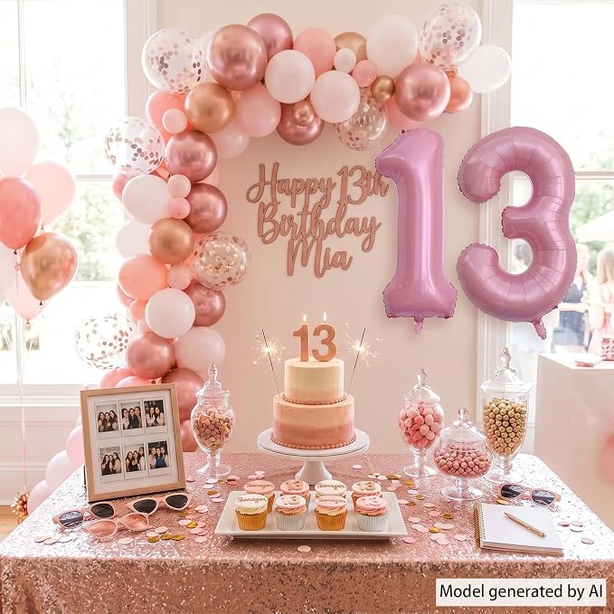 Pearlescent Pink Number 13 Balloon 40 Inch, Shiny Foil - Image 3