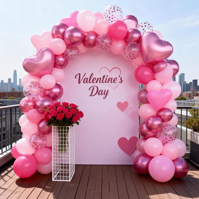 Pink Balloons, 12 Inch Metallic Hot Pink Magenta Pink Heart Balloons - Image 6