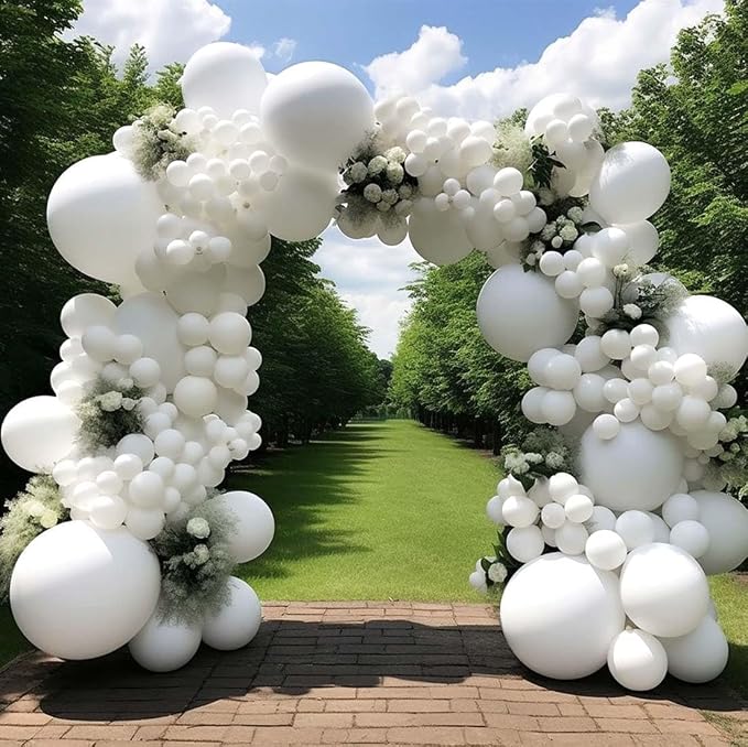 White Balloon Arch Garland Kit Double Stuffed White Balloons Different Sizes by DOUBLELAYERBALLOON