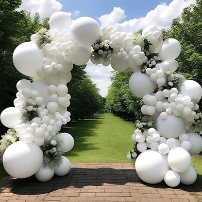 White Balloon Arch Garland Kit Double Stuffed White Balloons Different Sizes by DOUBLELAYERBALLOON