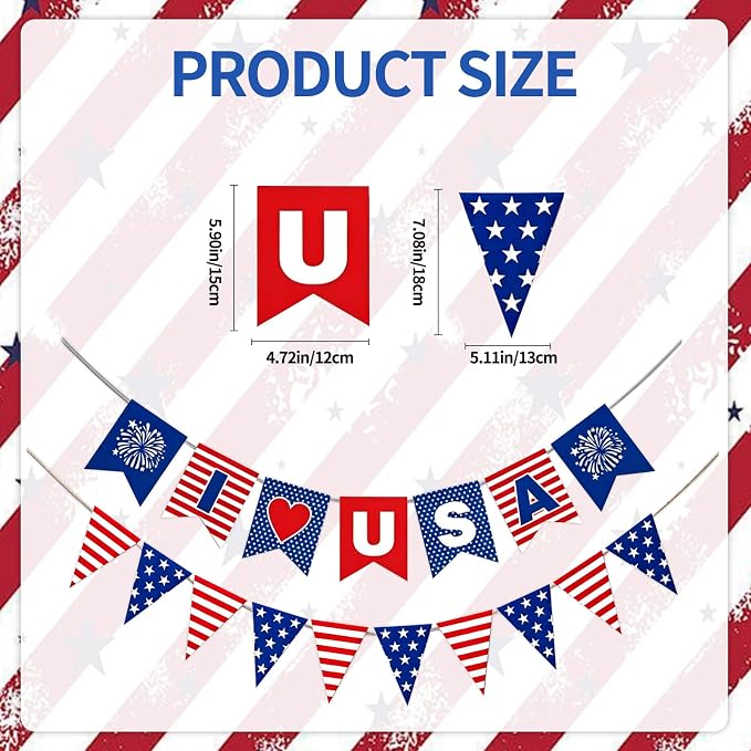Patriotic Banner 4th of July Decorations, Stars and Stripes Flag Bunting - Image 2