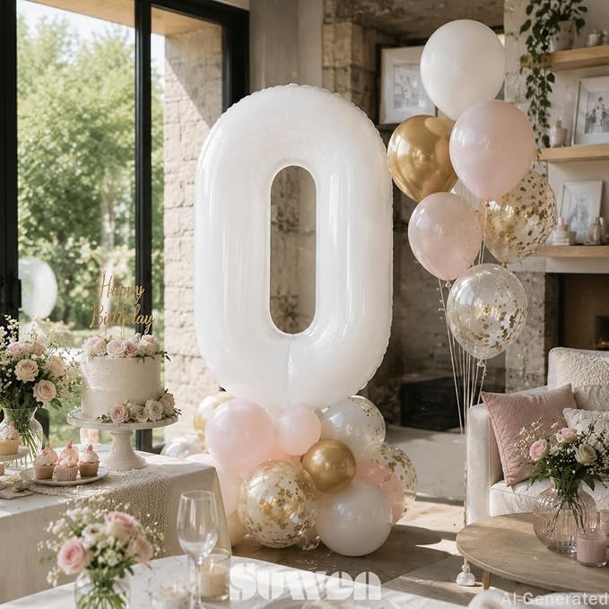 SUWEN 40 Inch White Large 10 Balloon Number Big Foil Helium Numbers 0-9 | Giant - Image 2