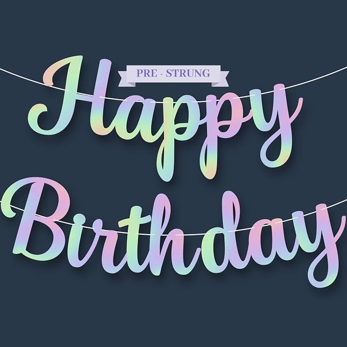 KatchOn Iridescent Happy Birthday Banner 10 Feet Pre-Strung | Happy Birthday by KatchOn