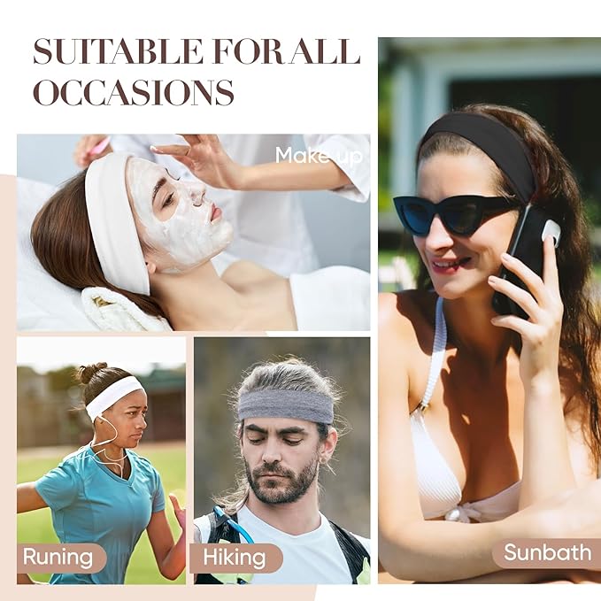 9 Pack Headbands for Women Non Slip - Elastic Cotton Fabric - Sweat Absorption - Soft Cloth Hair Bands for Women's Hair, Stretchy Sports Headbands for Workout Yoga Gym - E