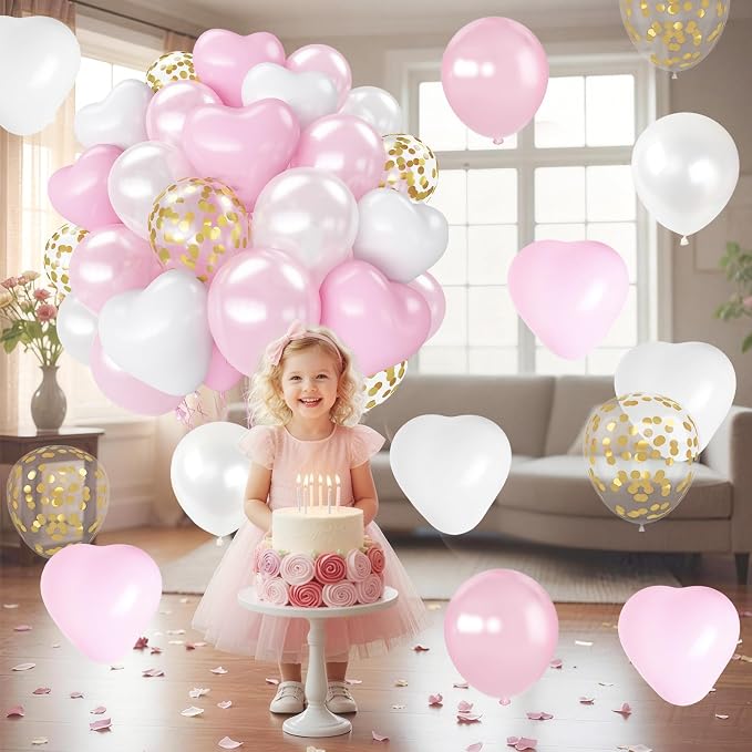 Pink Balloons, 12 Inch Double Stuffed & Gold Confetti Balloon - Image 7