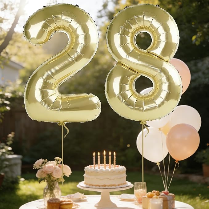 40 Inch Number 28 Balloons for 28th Birthday Party Decorations, 0-100 Champagne - Image 3