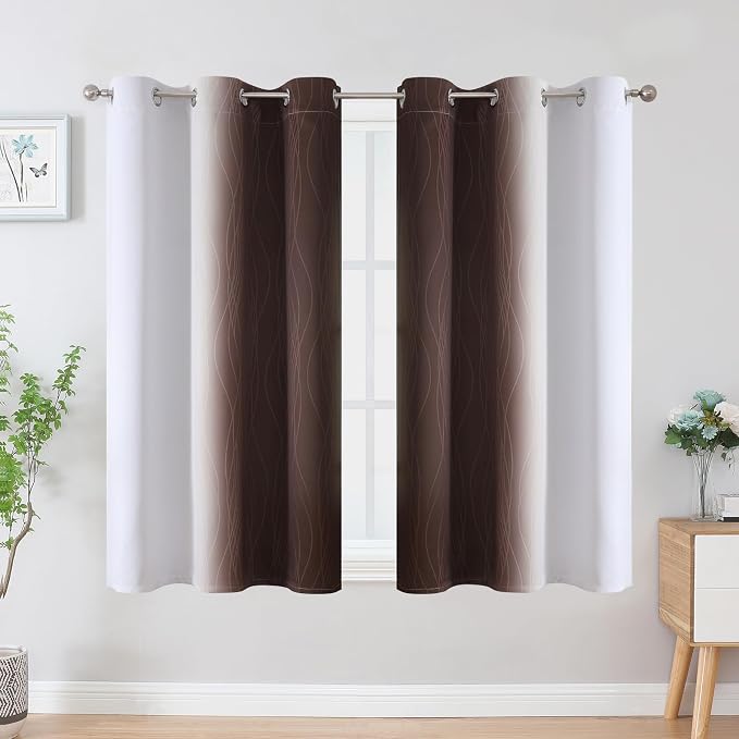 Brown and Greyish White Ombre Blackout Curtains 54 Inch Length 2 Panels - Image 2