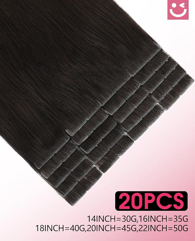 Youngsmile Injection Tape in Hair Extensions Human Hair, #2 Dark Brown Invisi Edge Tape ins, 20pcs 50g, 22 Inch Injected Tape in Extensions Straight Human Hair Remy Seamless Tape ins (#2,22'')